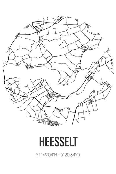 Heesselt (Gelderland) | Karte | Schwarz und Weiß von Ortsdrucke