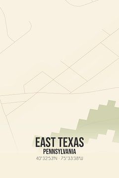 Vintage landkaart van East Texas (Pennsylvania), USA. van Rezona