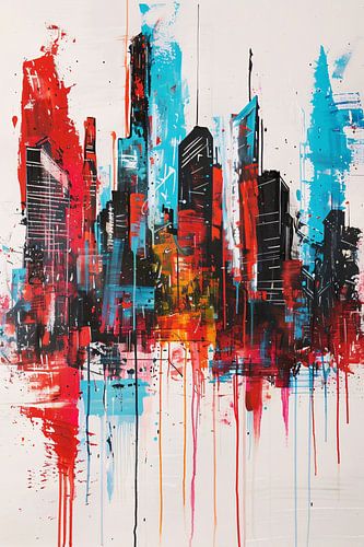 Abstract schilderij van stadsgezicht met kleuren