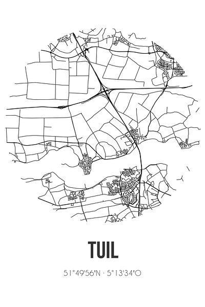 Tuil (Gueldre) | Carte | Noir et blanc par Affiches de lieux