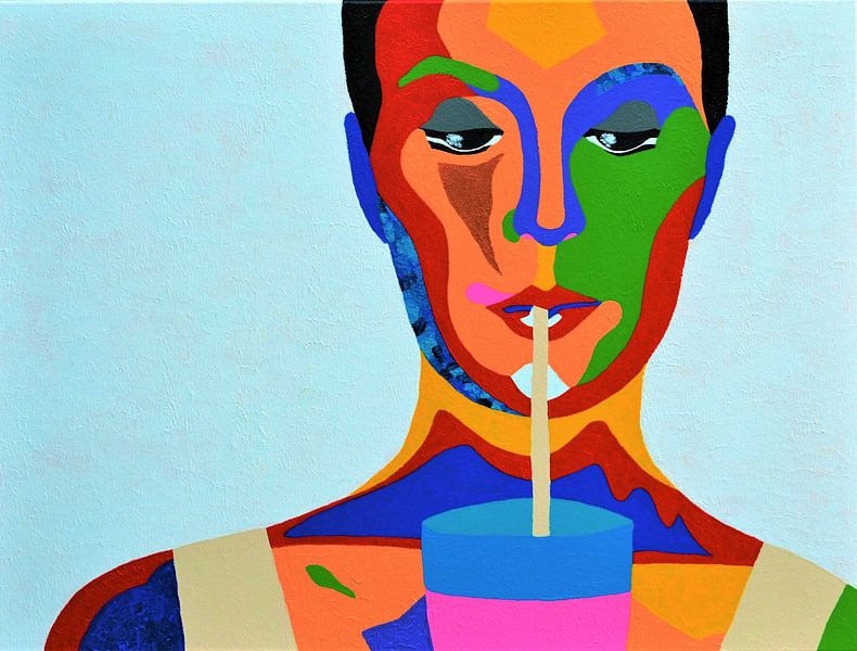 Milkshake, peinture colorée de dame avec milk-shake froid par Freek van der Hoeve