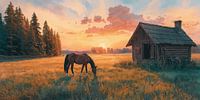 Horse by the Sunset Cabin
