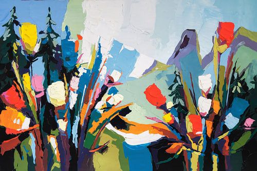 Abstract kleurrijk landschap met bloemen