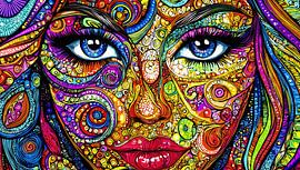 Frauenporträt mit psychedelischen Formen von Frank Heinz