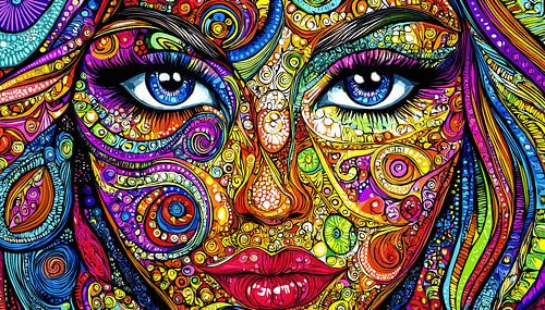 Portret van een vrouw met psychedelische vormen