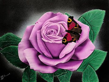 Roos met vlinder van Chetouka
