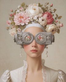 Surrealistisch portret met bloemenbril