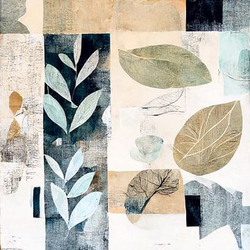 Mixed media leaves in blue beige by Color Square