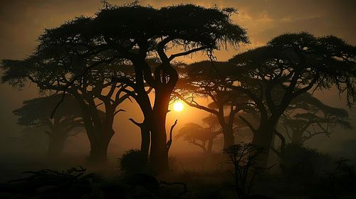 Afrikaanse serengeti savanne zonsondergang