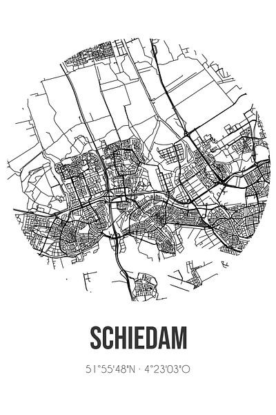 Schiedam (South-Holland) | Map | Black &amp; White by Prints of Place