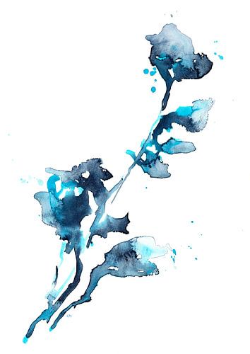 Indigo bloemen aquarel schilderij