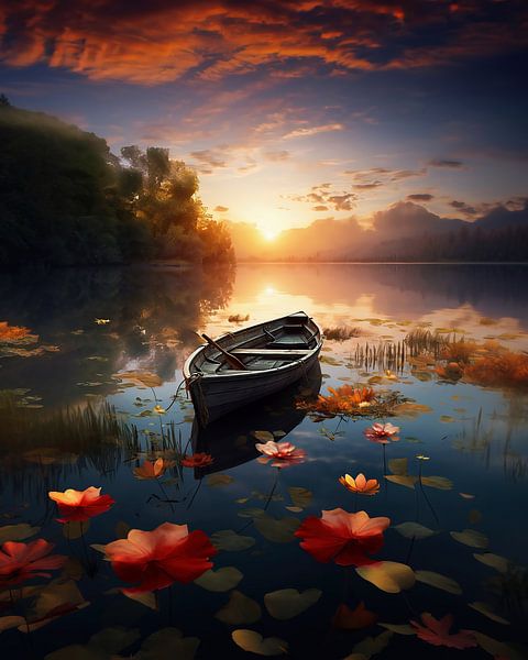 Boot im Herbst auf dem See von fernlichtsicht