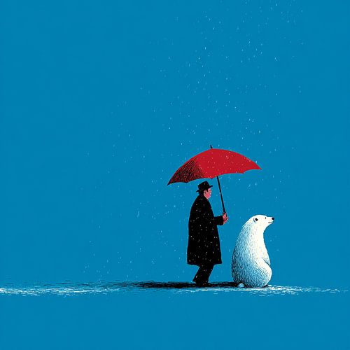 The Man with the Red Umbrella and his Polar Bear