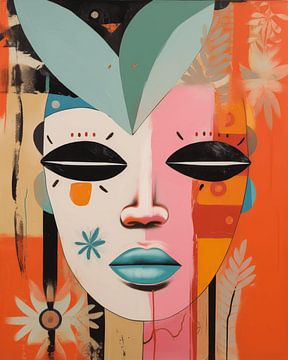 Super kleurrijk abstract portret in Afrikaanse stijl van Studio Allee