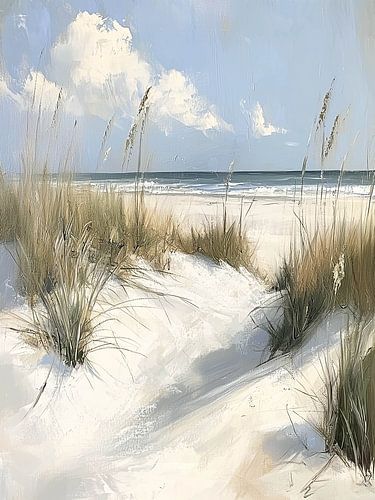 Dunes paisibles avec pelouse de plage et mer bleue calme