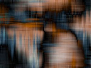 Modernes, abstraktes digitales Kunstwerk in Orange Blau Schwarz