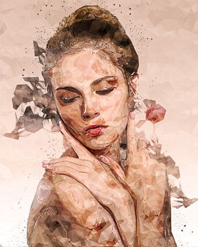 Collage-Porträt einer Frau, die ihre Nacktheit versteckt (Kunst)