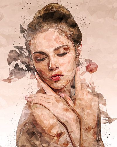 Collage portrait of a woman hiding her nudity (art)