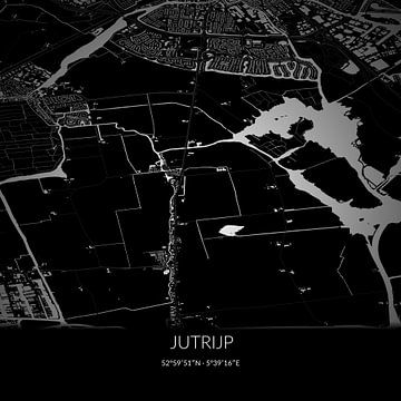 Zwart-witte landkaart van Jutrijp, Fryslan. van Rezona