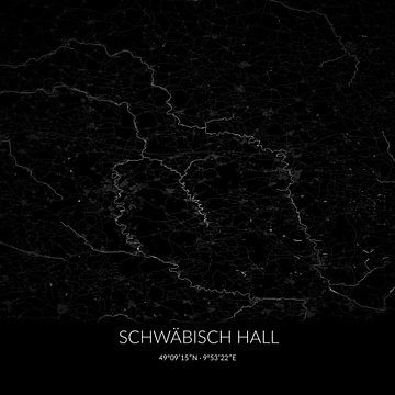 Schwarz-weiße Karte von Schwäbisch Hall, Baden-Württemberg, Deutschland. von Rezona