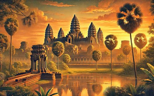 Vintage Cambodja, Angkor Wat Zonsopgang Poster