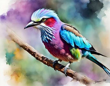 Schöne Vögel der Welt - Fliederbrust-Rollvogel2 von Johanna's Art