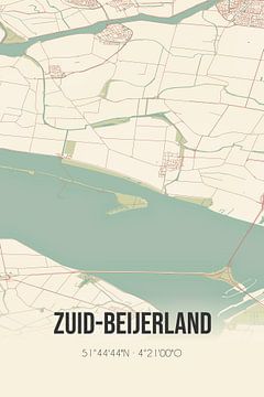 Vintage landkaart van Zuid-Beijerland (Zuid-Holland) van MijnStadsPoster