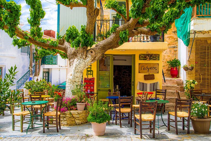 Colourful traditional taverna in Crete, Greece by Chantalla Photography