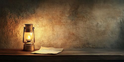 Vintage Lantern on Wooden Shelf with Rustic Background Canvas