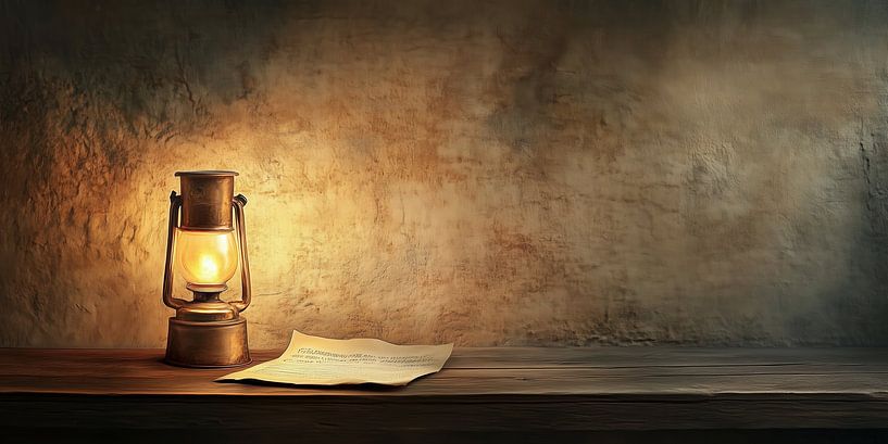 Vintage Lantern on Wooden Shelf with Rustic Background Canvas by Beeld Creaties Ed Steenhoek | Photography and Artificial Images
