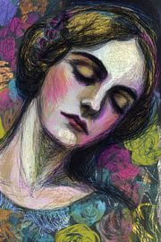 Woman Portrait with Flowers | Woman Flowers by Abstract Painting