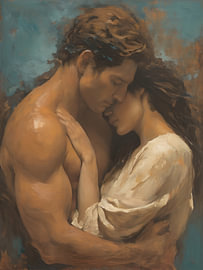 Forbidden Love – Romantic Painting of a Loving Embrace by Hilde Remerie – Digital Art, Bauhaus & Photography