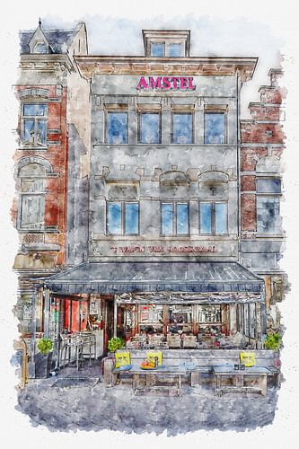 Cafe "The Arms of Roosendaal" in Roosendaal (watercolor)