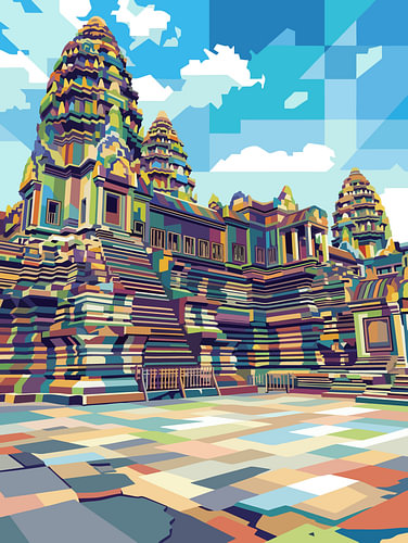 Angkor Wat – WPAP-Pop-Art-Illustration – Metallposter