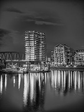 Nijmegen by night #2 (zwart wit) van Lex Schulte