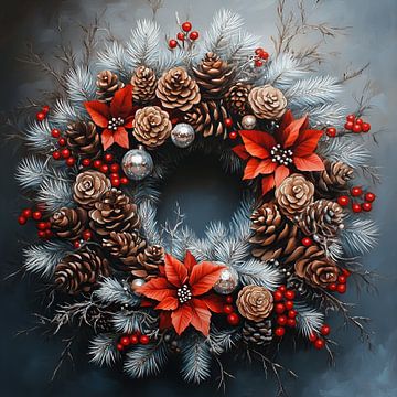 Pine cone and red currant wreath by Abstract Painting