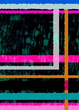 Streifen und Streifchen. Moderne abstrakte Kunst in Neonfarben. Grün, rosa, braun von Dina Dankers