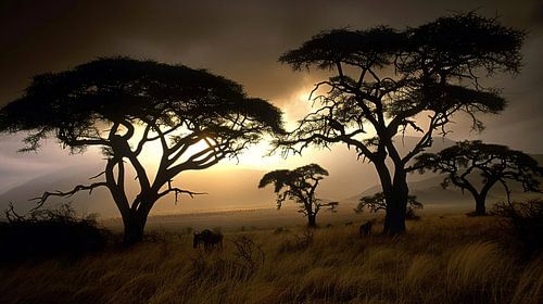 Afrikaanse serengeti savanne zonsondergang