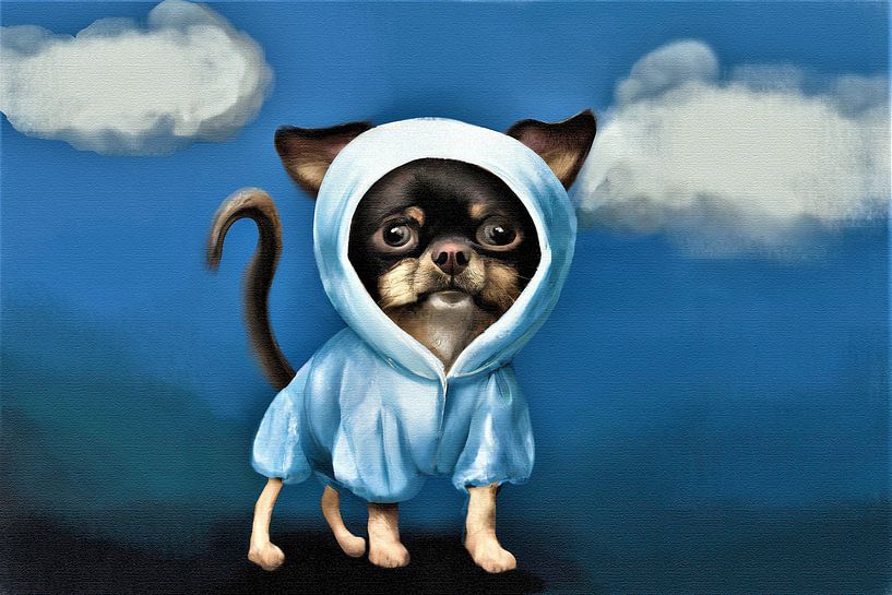 Portrait d'un chihuahua avec un sweat à capuche par Maud De Vries