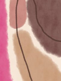 Moderne shapes and lines in earthy tones and neon pink by Abstract Minimalist Art