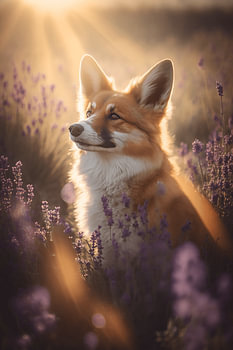 Fuchs inmitten des Lavendelmorgens
