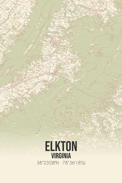 Carte ancienne d'Elkton (Virginie), Etats-Unis. par Affiches de lieux