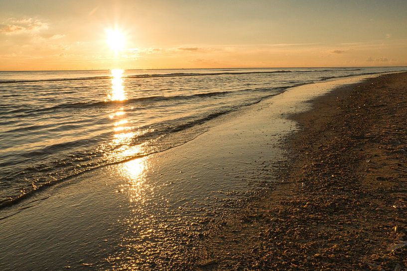 On the beach of Blåvand at sunset by the sea by Martin Köbsch