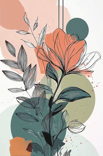 Botanische Illustratie in Koraal en Petrol no.5