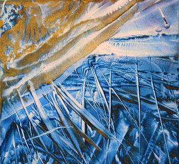 Encaustic Art blauw goud wit van Erica de Winter