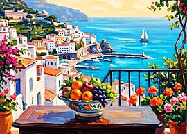 Fresh oranges, grapes, and apples in a fruit bowl