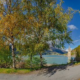 Campanile di Curon Venosta Vecchia, Reschen See, Graun im Vinschgau, Zuid-Tirol - Alto Adige, Italië van Rene van der Meer