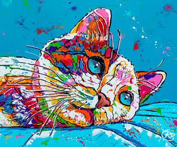 Entspannte Katze in Blau von Happy Paintings