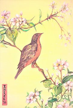 Japanische Kunst/ Vogel mit Kirschblüte ( 1) von Ineke de Rijk