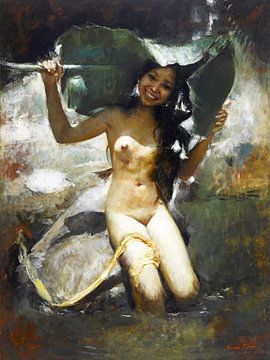 Mädchen aus Bali versteckt sich nackt, Romualdo Locatelli,- 1939 von Atelier Liesjes